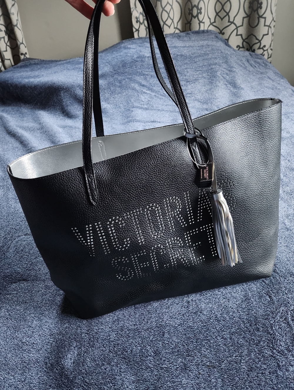 Victoria's Secret Black Tote with Silver Tassel Accent